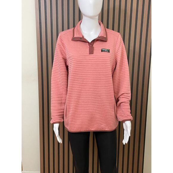 L.L. Bean Airlight Women's S Pink Pullover Quarter Snap Sweatshirt Knit Striped - Picture 1 of 8